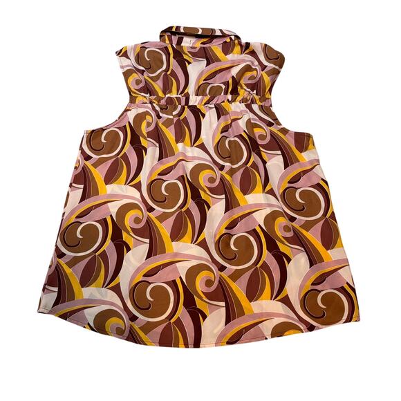 Pleione Retro Swirl Sleeveless Button Front Collared Blouse Medium - Picture 2 of 5